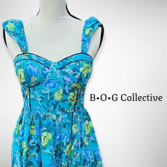 NWT B•O•G Collective Blue Floral Strap Mini Dress Padded Chest Bra (M) $98 - Picture 7 of 12